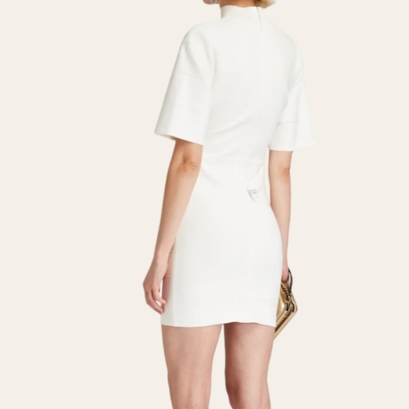 Herve Leger Icon Cutout  Sheath Mini Dress White Mock Neck - Picture 7 of 10